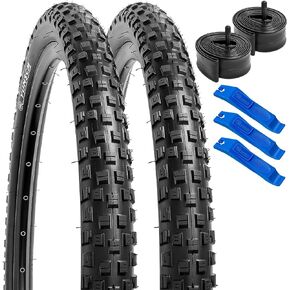 YUNSCM 26" Bike Tires 26 x 2.125/57-559 60TPI and 26" Bike Tubes Schrader Valve with 2 Rim Strips Compatible with Mountain Bike 26x2.10 26x2.125 26x2.20 26x2.25 Bicycle Tires and Tubes (Y-1164)