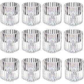 12 Pieces Glass Candlestick Holders Clear Candle Holders Bulk Crystal Ribbed Votive Candle Holders for Taper Candles, Pillar Candles and Tealight Candles