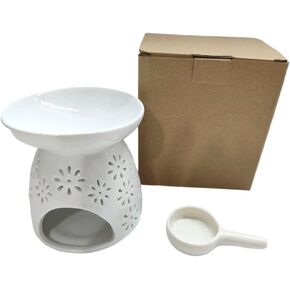 Ceramic Tealight Candle Holder Oil Burner with Spoon, White Aromatherapy Essential Oil Incense Diffuser Furnace for Yoga Spa Home Bedroom Decoration