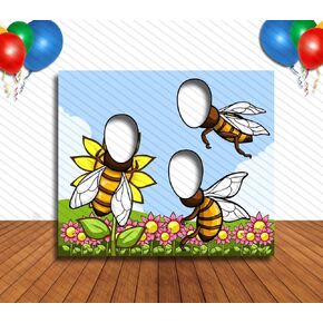 Bee Themed Hole in Face Cutout, 42 x 72 Inch Banner Backdrop, Photo Props, Party Supplies Decorations