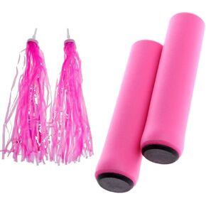 Bike Handlebar Grips with Tassel Streamers, Pink Bike Grips Soft Silicone Foam Sponge Handlebar Grips for 20-21mm Handlebar, Urltra-Light Bike Handlebar Grips Mountain Bike Grips