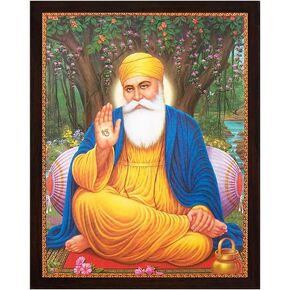 SANVIKA Guru Nanak Dev Ji Photo With Frame, Paper Poster With Frame, God Art For Wall, Sikh Decor Wall Framed Pictures for Home/Office, (Guru Nanak Dev Ji Sitting Under Tree, 12" x 9")