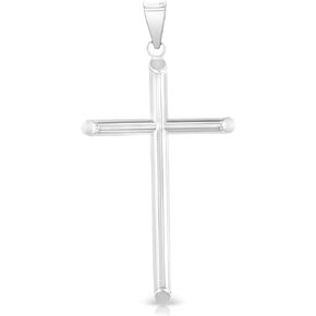 14K White Gold Classic Plain Cross Pendant Religious Large Size Charm For Necklace or Chain