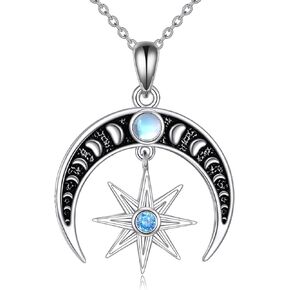 LUHE Cresent Moon Star Necklace 925 Sterling Silver Moon Phase Pendant Necklace Moon Star Jewelry Gifts for Women Girls Teens