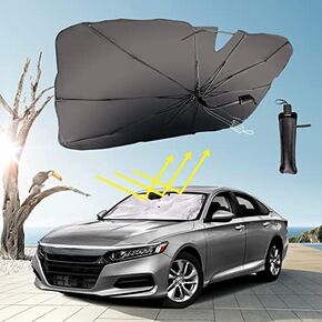 2024 Car Sun Shade Windshield, Brella Shield Car Sunshades Icnice Heat UV Reflecting Car Umbrella Interior Protector Automotive Sun Protection Foldable Front Shade M&L Size Fit Most Vehicles (L)