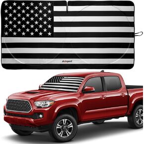 Windshield Sun Shade - American Flag Design, High-Resolution Sun Visor for Car, Truck, SUV with Mirror Cut-Out for Interior Sun Protection, Foldable Car Sun Shade (Black and White, Small)