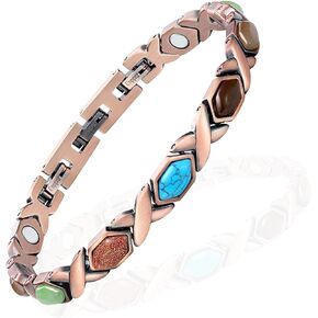 Copper Bracelet for Women, Arthritis Bracelets, Magnetic Turquoise Copper Bracelets for Arthritis Carpal Tunnel, 3500 Gauss Magnetic (Colorful Stone)