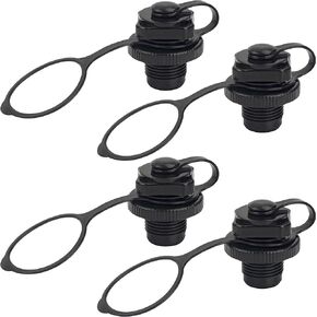 4 Pcs Inflatable Boat Valve, Spiral Air Plug Boat Replacement with Cap, Kayak Accesories, Leak-Proof (Black)