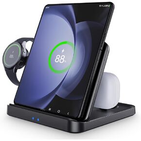 3 in 1 Wireless Charger Station for Samsung Z Flip Foldable Charging Station for Galaxy Z Fold5/4/3/ Z Flip5/4/3 Watch 6/5/4/3/Active2/1 with Type-c Earbuds Charge Port