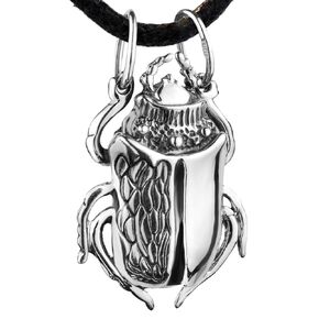 925 Sterling Silver Egyptian Scarab Beetle Necklace - Attract Money Wealth Amulet - Ancient Egypt Good Luck Talisman - Realistic Detailed Bug Pendant Insect Jewelry for Men Women - Handmade