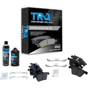 TRQ Front & Rear Premium Posi Ceramic Disc Brake Pad Kit w/Chemicals Compatible with 2003-2009 Volvo XC90