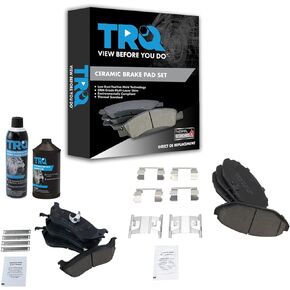 TRQ Ceramic Brake Pad Front & Rear Kit w/Fluids Compatible with Crown Vic Grand Marquis Town