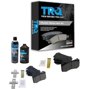 TRQ Ceramic Brake Pad Front & Rear Kit w/Chemicals Compatible with Chrysler Dodge Jeep