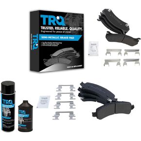 TRQ Front & Rear Metallic Brake Pad Kit w/Chemicals Compatible with Chevy GMC Cadillac SUV