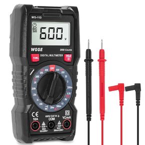 WGGE Digital Multimeter with Case, DC AC Voltmeter, Ohm Volt Amp Test Meter and Continuity Test Diode Voltage Tester for Household Outlet, Automotive Battery Test (Anti-Burn with Double Fuses)