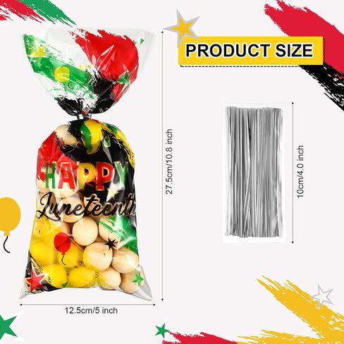 100 Pcs Juneteenth Party Cellophane Treat Bags Red Yellow Green Black Plastic Goody Gift Candy Bags with Silver Twist Ties for African Afro American Festival Celebration Happy Juneteenth Jamboree in Saudi Arabia