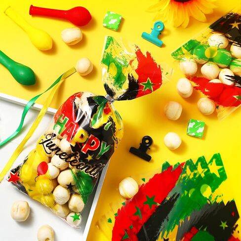 100 Pcs Juneteenth Party Cellophane Treat Bags Red Yellow Green Black Plastic Goody Gift Candy Bags with Silver Twist Ties for African Afro American Festival Celebration Happy Juneteenth Jamboree in Saudi Arabia