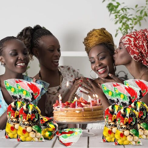 100 Pcs Juneteenth Party Cellophane Treat Bags Red Yellow Green Black Plastic Goody Gift Candy Bags with Silver Twist Ties for African Afro American Festival Celebration Happy Juneteenth Jamboree in Saudi Arabia