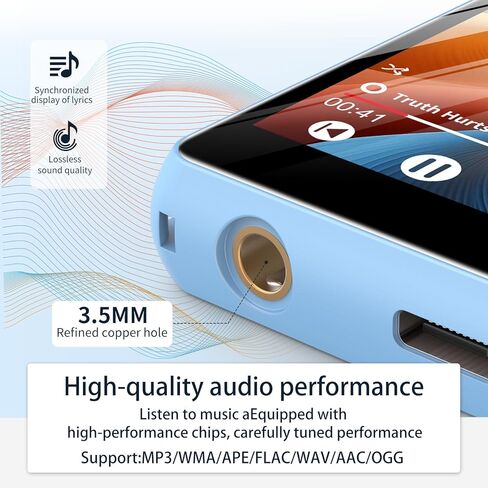 مشغل MP3 سعة 64 جيجابايت مع بلوتوث 5.3، شاشة لمس كاملة عالية الدقة، مشغل موسيقى رقمي محمول عالي الدقة بدون فقدان الصوت مع مكبر صوت، كتاب إلكتروني لتسجيل راديو FM، سجل، بحد أقصى 128 جيجابايت قابل للتوسيع in Saudi Arabia