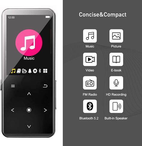 64GB MP3 Player with Bluetooth 5.2, Music Player Built-in Speaker, FM Radio, Voice Recorder, HiFi Sound, E-Book Function, Earphones Included in Saudi Arabia