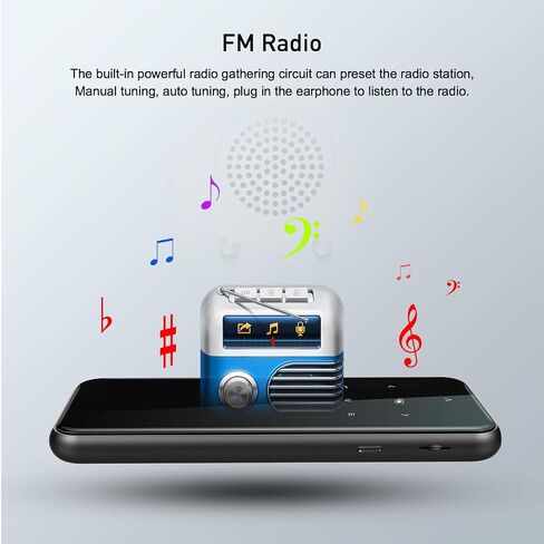 64GB MP3 Player with Bluetooth 5.2, Music Player Built-in Speaker, FM Radio, Voice Recorder, HiFi Sound, E-Book Function, Earphones Included in Saudi Arabia