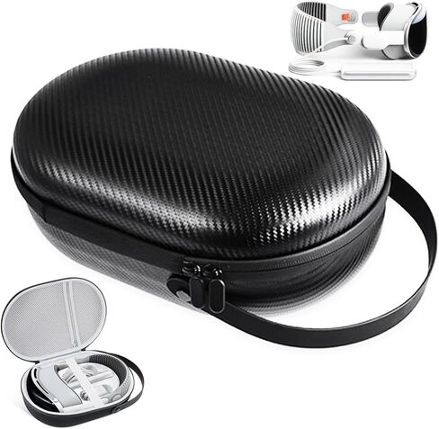 حقيبة حمل صلبة من ألياف الكربون EVA لهاتف Apple Vision Pro مع مساحة تخزين مخصصة، حقيبة سفر سوداء محمولة مقاومة للماء وخفيفة الوزن مع جيب شبكي للملحقات in Kuwait