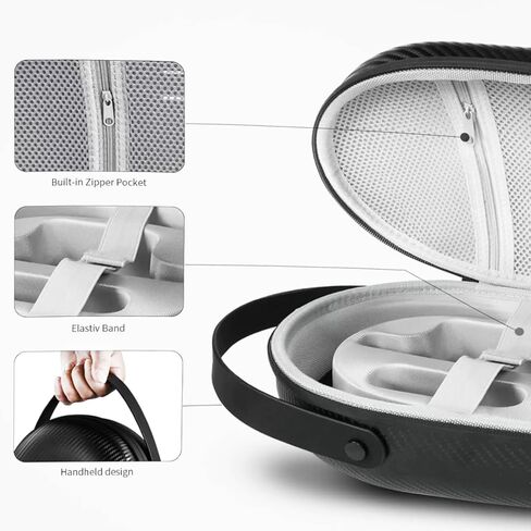 حقيبة حمل صلبة من ألياف الكربون EVA لهاتف Apple Vision Pro مع مساحة تخزين مخصصة، حقيبة سفر سوداء محمولة مقاومة للماء وخفيفة الوزن مع جيب شبكي للملحقات in Kuwait
