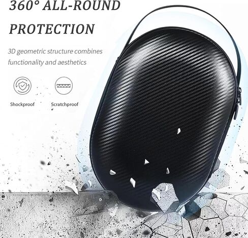 حقيبة حمل صلبة من ألياف الكربون EVA لهاتف Apple Vision Pro مع مساحة تخزين مخصصة، حقيبة سفر سوداء محمولة مقاومة للماء وخفيفة الوزن مع جيب شبكي للملحقات in Kuwait