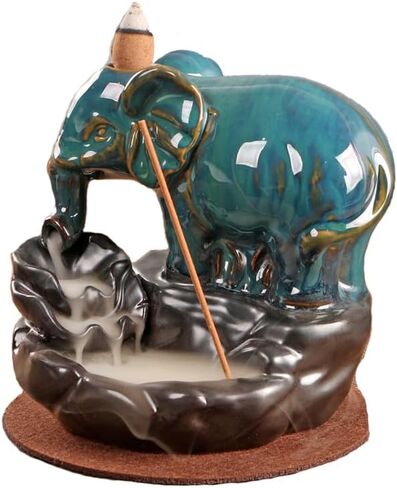 Elephant Backflow Incense Holder Waterfall Incense Burner, with 20 Backflow Incense Cones,1 Mat,30 Incense Sticks,1 Tweezers，1 Elephant Statues，Aromatherapy Ornamental for Home Office Yoga in Saudi Arabia