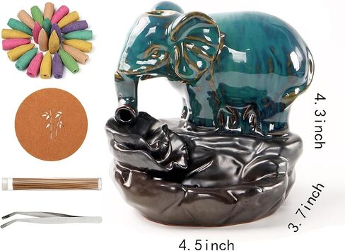 Elephant Backflow Incense Holder Waterfall Incense Burner, with 20 Backflow Incense Cones,1 Mat,30 Incense Sticks,1 Tweezers，1 Elephant Statues，Aromatherapy Ornamental for Home Office Yoga in Saudi Arabia