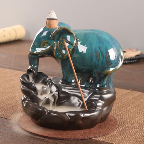 Elephant Backflow Incense Holder Waterfall Incense Burner, with 20 Backflow Incense Cones,1 Mat,30 Incense Sticks,1 Tweezers，1 Elephant Statues，Aromatherapy Ornamental for Home Office Yoga in Saudi Arabia