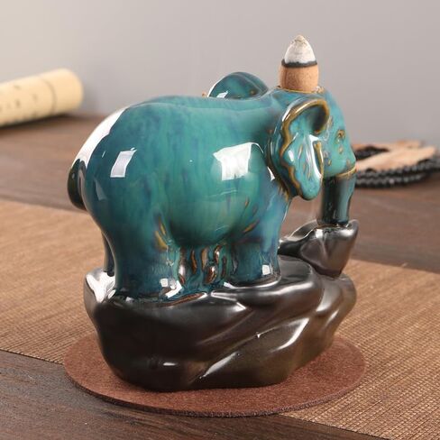 Elephant Backflow Incense Holder Waterfall Incense Burner, with 20 Backflow Incense Cones,1 Mat,30 Incense Sticks,1 Tweezers，1 Elephant Statues，Aromatherapy Ornamental for Home Office Yoga in Saudi Arabia