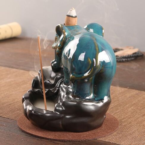 Elephant Backflow Incense Holder Waterfall Incense Burner, with 20 Backflow Incense Cones,1 Mat,30 Incense Sticks,1 Tweezers，1 Elephant Statues，Aromatherapy Ornamental for Home Office Yoga in Saudi Arabia