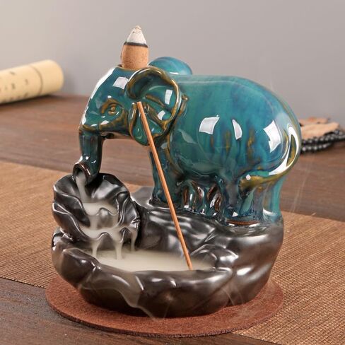 Elephant Backflow Incense Holder Waterfall Incense Burner, with 20 Backflow Incense Cones,1 Mat,30 Incense Sticks,1 Tweezers，1 Elephant Statues，Aromatherapy Ornamental for Home Office Yoga in Saudi Arabia
