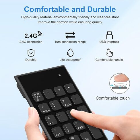 Wireless Number Pad and Mouse Combo - 2.4G 19 Key USB Keyboard Number Pad, 3 Adjustable DPI Mouse, Wireless Mouse and Numeric keypad for Laptop, Notebook, Desktop, PC Computer-Use One USB Receiver in Kuwait