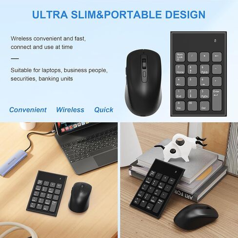 Wireless Number Pad and Mouse Combo - 2.4G 19 Key USB Keyboard Number Pad, 3 Adjustable DPI Mouse, Wireless Mouse and Numeric keypad for Laptop, Notebook, Desktop, PC Computer-Use One USB Receiver in Kuwait
