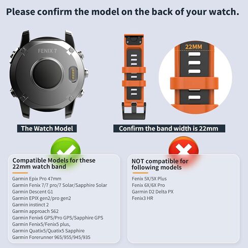 TiMOVO 22mm Sport Bands Compatible with Garmin Fenix 7/7 Pro/6/6 Pro/5/5 Plus/Sapphire/7 Solar, Soft Silicone Quick Release Watch Strap for Garmin Forerunner 965/955/945/935 in Saudi Arabia