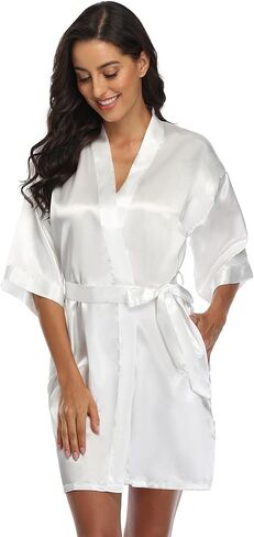 Women's Short Satin Robe Silky Kimono Bathrobe Bride Bridesmaid Wedding Dressing Gowns in Saudi Arabia
