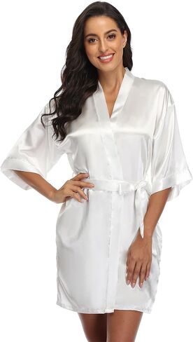 Women's Short Satin Robe Silky Kimono Bathrobe Bride Bridesmaid Wedding Dressing Gowns in Saudi Arabia