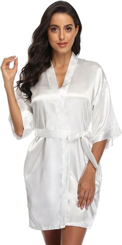 Women's Short Satin Robe Silky Kimono Bathrobe Bride Bridesmaid Wedding Dressing Gowns in Saudi Arabia