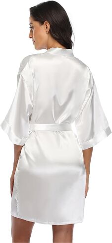 Women's Short Satin Robe Silky Kimono Bathrobe Bride Bridesmaid Wedding Dressing Gowns in Saudi Arabia