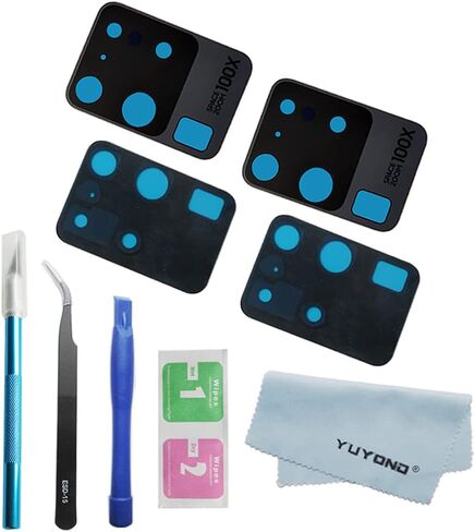 قطعتان من العدسات الزجاجية الخلفية الأصلية S20 Ultra من OEM لهاتف Samsung Galaxy S20 Ultra 6.9 بوصة 5G (جميع شركات النقل) مع لاصق مثبت مسبقًا مع مجموعة أدوات in Kuwait