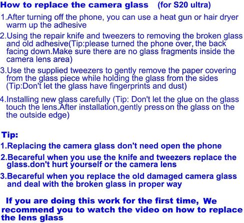 قطعتان من العدسات الزجاجية الخلفية الأصلية S20 Ultra من OEM لهاتف Samsung Galaxy S20 Ultra 6.9 بوصة 5G (جميع شركات النقل) مع لاصق مثبت مسبقًا مع مجموعة أدوات in Kuwait