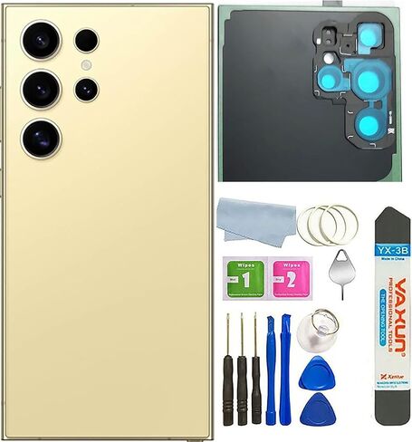 غطاء زجاجي خلفي لهاتف Galaxy S24 Ultra غطاء زجاجي خلفي لهاتف Samsung Galaxy S24 Ultra 5G مع أشرطة تثبيت مسبقة (رمادي تيتانيوم) in Kuwait