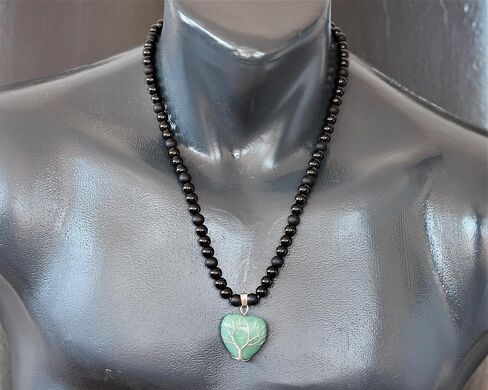 ElisaJewelryArt - Women's Natural Heart Rose Quartz Pendant Necklace Black Onyx Beaded Necklace Genuine Gemstone Peace Stone Clasp Closure Necklace Unisex Necklace (22, Rose Quartz) in Kuwait