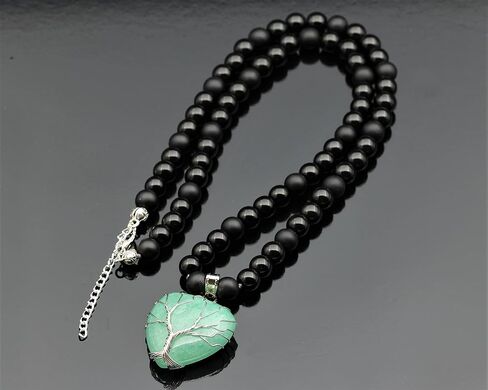 ElisaJewelryArt - Women's Natural Heart Rose Quartz Pendant Necklace Black Onyx Beaded Necklace Genuine Gemstone Peace Stone Clasp Closure Necklace Unisex Necklace (22, Rose Quartz) in Kuwait