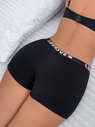 SOLY HUX Women's Letter Graphic Boyshorts Ribbed Knit Tummy Control Underwear Panty in Saudi Arabia