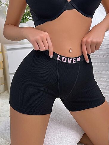 SOLY HUX Women's Letter Graphic Boyshorts Ribbed Knit Tummy Control Underwear Panty in Saudi Arabia