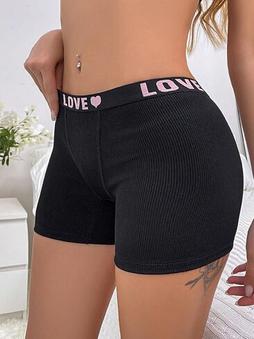 SOLY HUX Women's Letter Graphic Boyshorts Ribbed Knit Tummy Control Underwear Panty in Saudi Arabia
