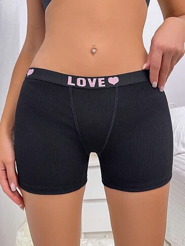 SOLY HUX Women's Letter Graphic Boyshorts Ribbed Knit Tummy Control Underwear Panty in Saudi Arabia